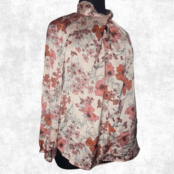 Liz Claiborne Floral Bow Neck Blouse – XL – Long Sleeve Blush Pink Top - Picture 6 of 6